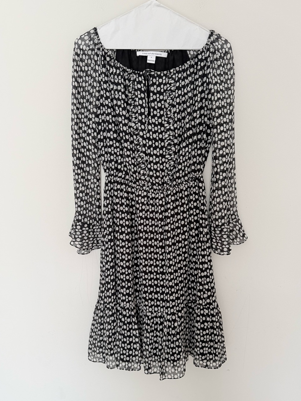 Diane Von Furstenberg Black and White Polka Dot Long Sleeve Dress